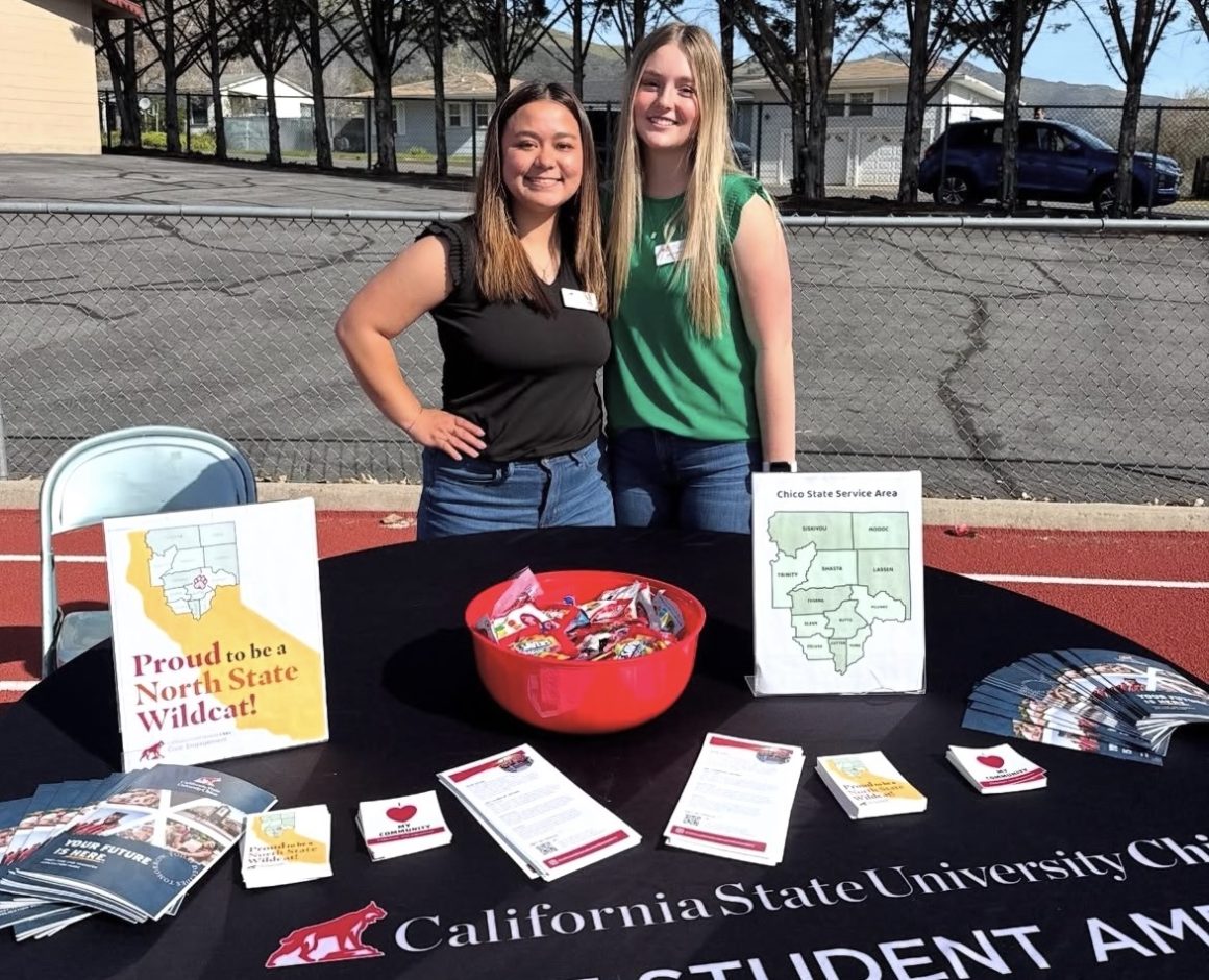 Two college students stand at a tabling event for North State Student Ambassadors
