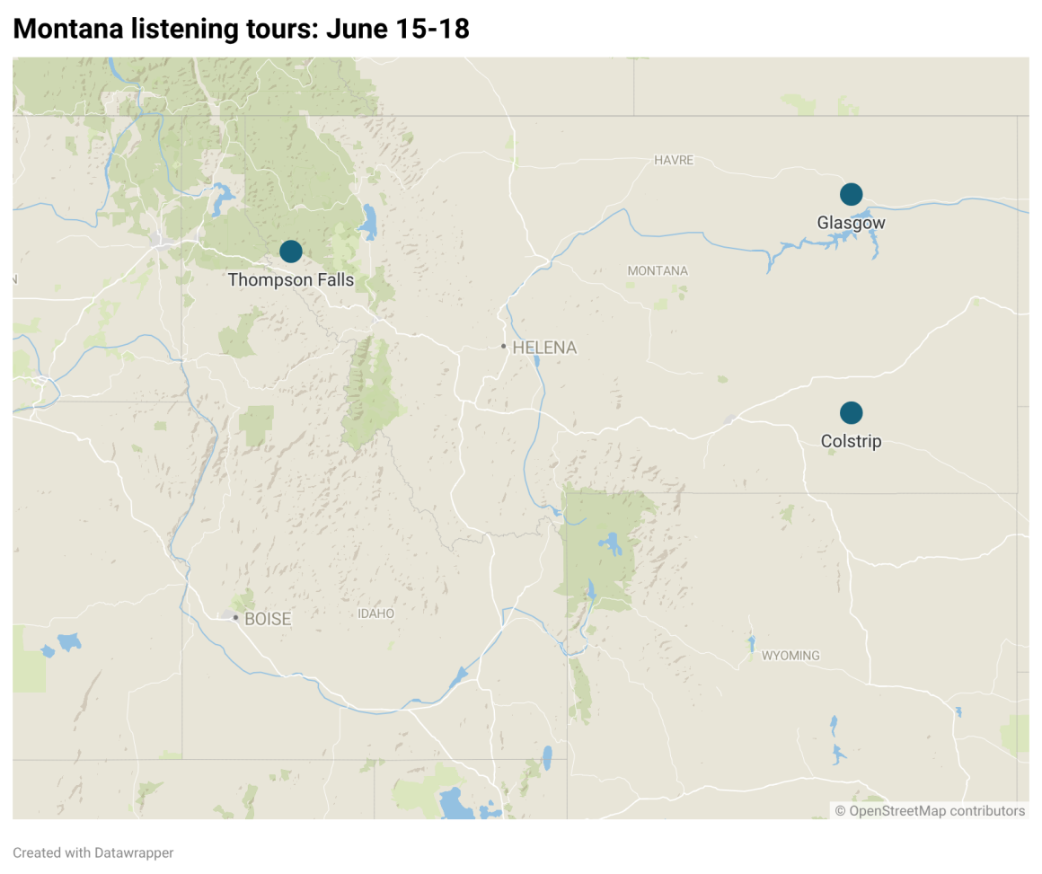 A graph showing the location of the listening tours in Montana